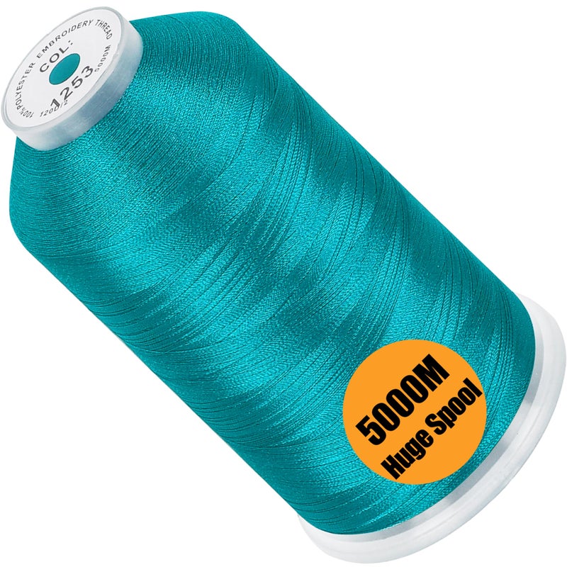 New brothread  Single Huge Spool 5000M Each Polyester Embroidery Machine Thread 40WT for Commercial and Domestic Machines  Teal