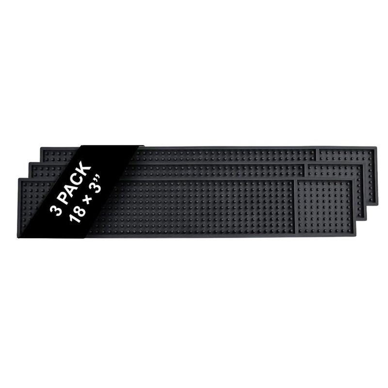 Bar Mats for Countertop by ProTensils  18 x 3 Bar Rail Mat Black Rubber Bar Mats for Bartending Bar Service Drip Mat Home Bar Coffee Bar Mat Spill Matt 3 Pack