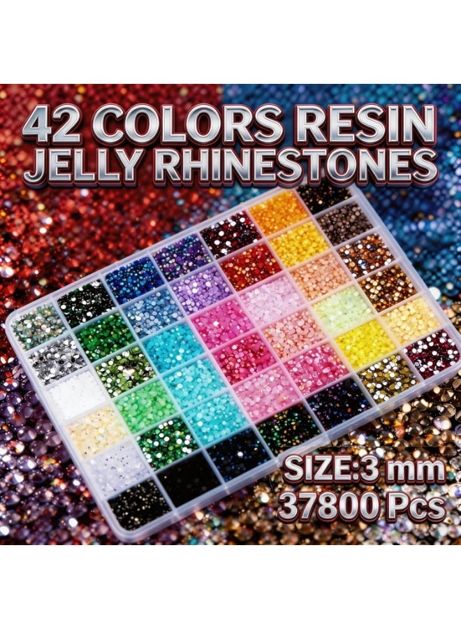 GIOIO 37800PCS Resin Jelly Rhinestones Kit for Bedazzling, 42 Colors 3mm DIY Bulk Resin Gems with 3 Glues Pickup Pen & Tweezers, Multicolor Bedazzling Gems for Nail Art Tumblers Shoes & - Image 2