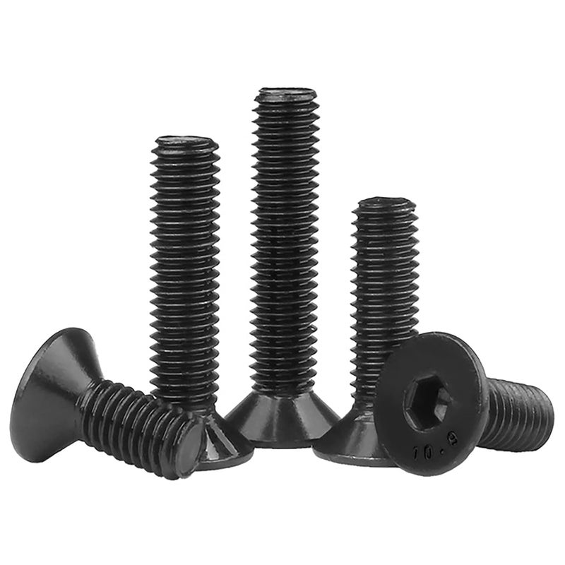 HanTof 100PCS M5 x 8/12/16/20/30mm Flat Head Hex Socket Cap Screws Bolts, CSK Allen Head Machine Screws Set With Hex Key, Grade 10.9 Alloy Steel Black Oxide Finish, Fully Threaded Pitch: 0.8mm - Image 1