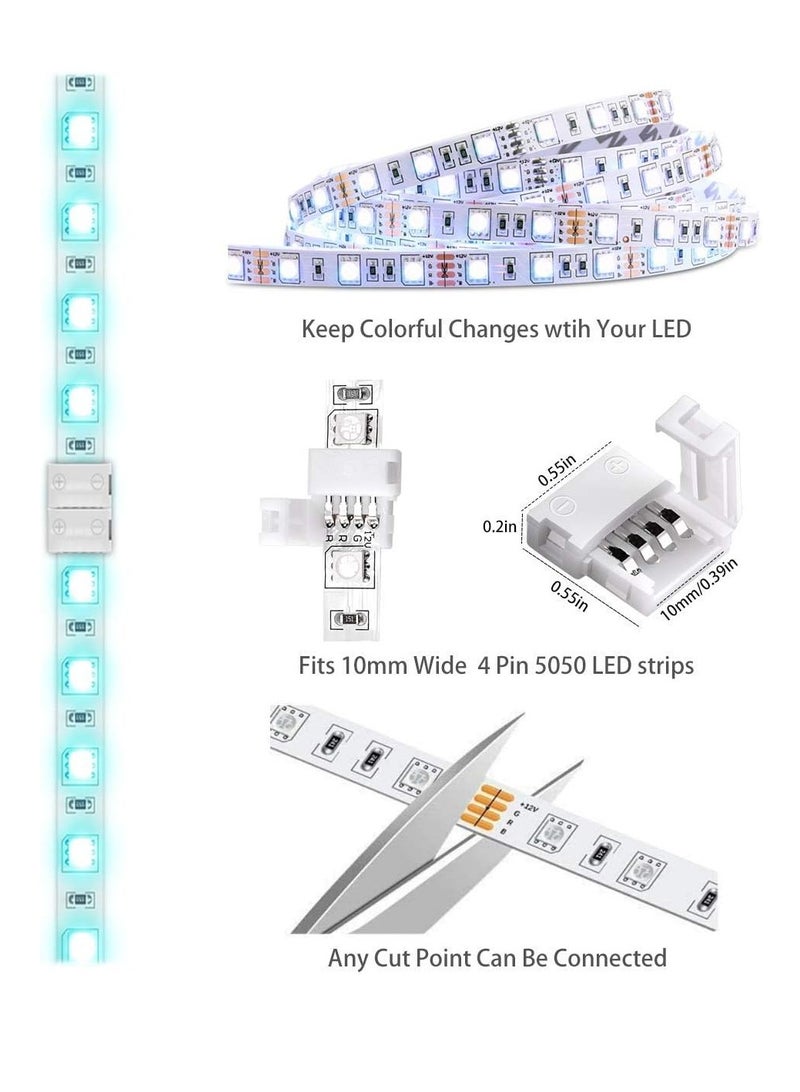 Beauenty 40pcs 10mm 4Pin LED Strip Connector Wire 5050 RGB 12 Pack Gapless 6 Corner Connectors for Multicolor Strip 5V 24V 20W Wire Clip 2 Opening Tool - Image 4