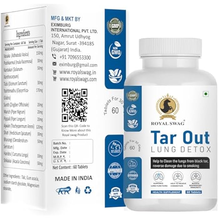 Royal Swag Tar Out Lung Cleanse and Detox Tablet (60 Pcs) Pack Natural Respiratory Support Supplement for Smokers and Non-Smokers Support Lung Health and Detoxification - Image 4