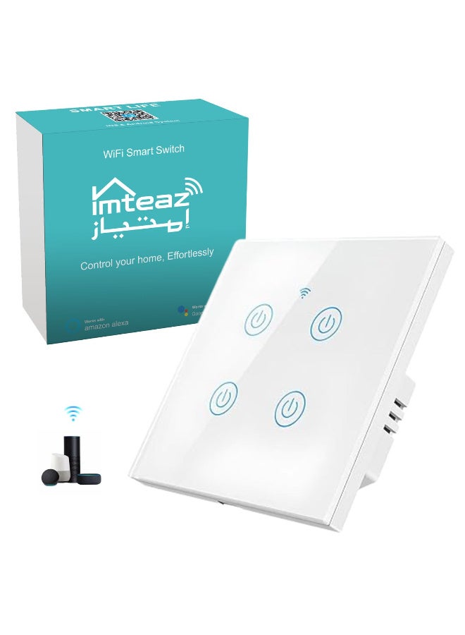 Imteaz WiFi Smart Wall Light Switch, No Neutral Wire Required, No Hub Required, Compatible with Google Home & Alexa, Touch & App Remote Control, Timing Function & Voice Control  (Gang 4, White) - Image 1