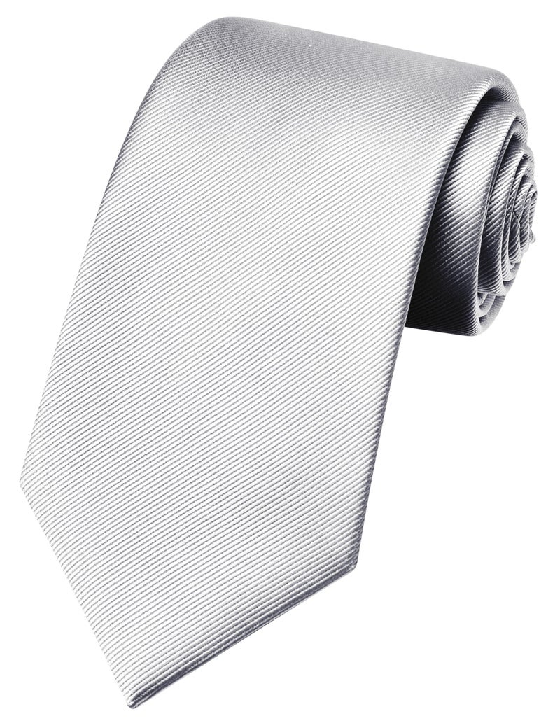 GUSLESON Solid Silver Wedding Ties For Men Neckties and Pocket Square Cufflinks Sets(IN0789-50) - Image 2