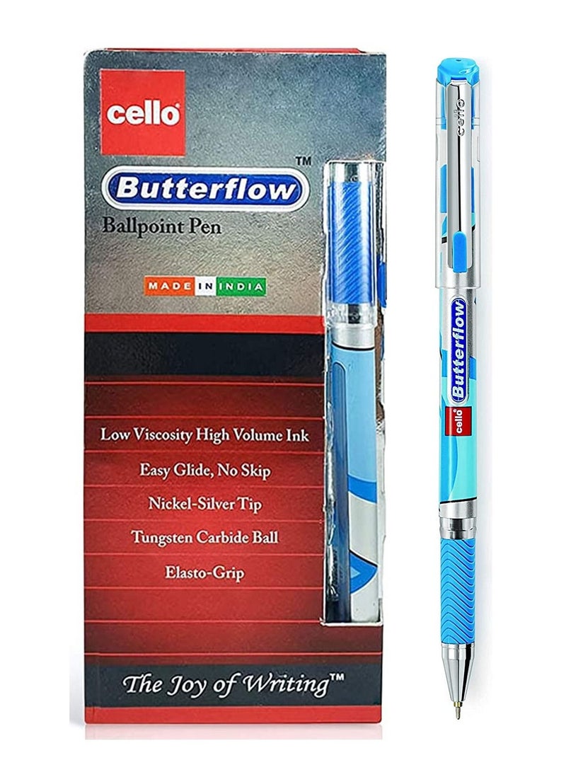 Cello 12-Piece Butterflow Ballpoint Pen 0.7mm Tip Blue Ink - Image 1