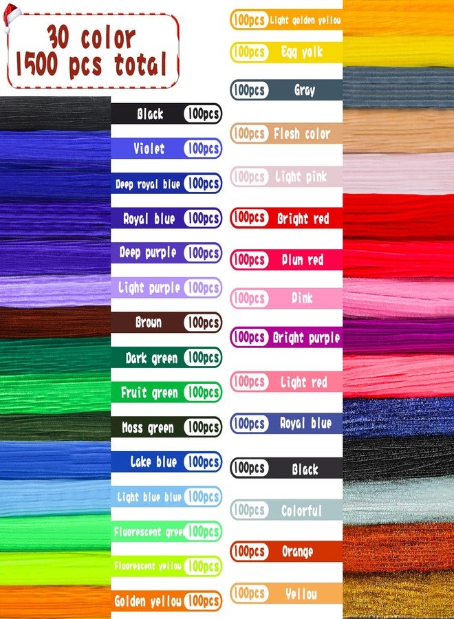 Veroave 3000Pcs 30 Colors Pipe Cleaners, Pipe Cleaners for Crafts, Craft Supplies Multicolor Chenille Stems, Glitter Craft Pipe Cleaners for DIY Arts Crafts Project - Image 2
