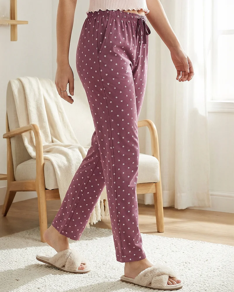 bewakoof Women's Mauve All Over Printed Pyjamas