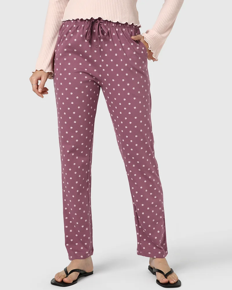 bewakoof Women's Mauve All Over Printed Pyjamas
