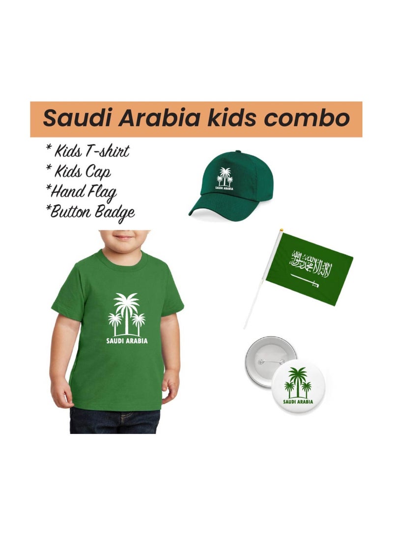 تيشيرت وقبعة وشارة وعلم للأولاد بمناسبة اليوم الوطني السعودي. احتفل باليوم الوطني السعودي مع هذه المجموعة المميزة للأطفال بأناقة. - Image 2