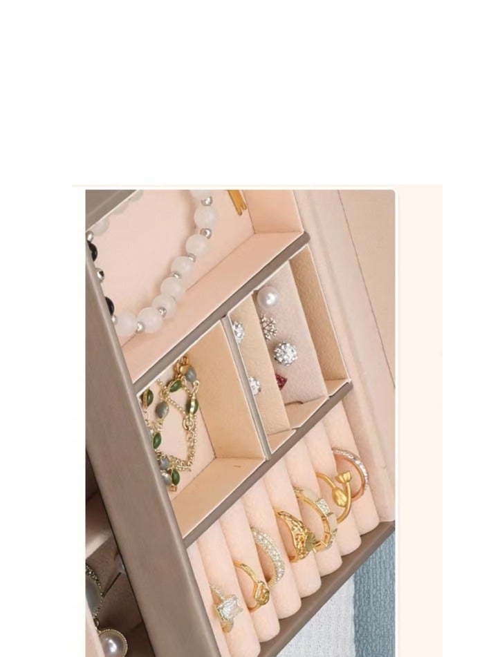 Jewellery Organiser MultiLayer PU Leather Portable Lockable Storage Box Case with Dividers Container for Rings, Earrings, Necklace Home Organizer - Champagne Gold  - Image 3