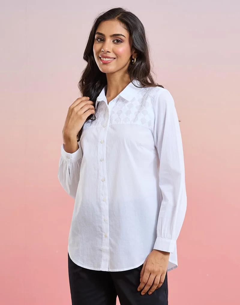 Fabindia  White Cotton Applique Shirt for Women | Best Price UAE