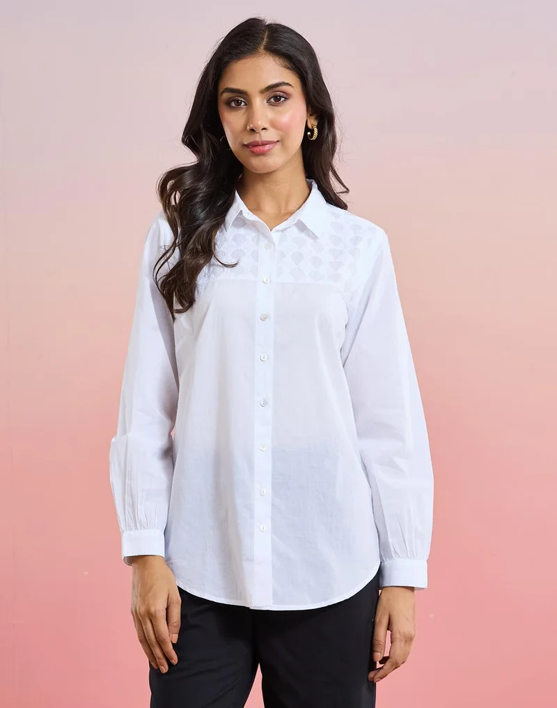 Fabindia  White Cotton Applique Shirt for Women | Best Price UAE