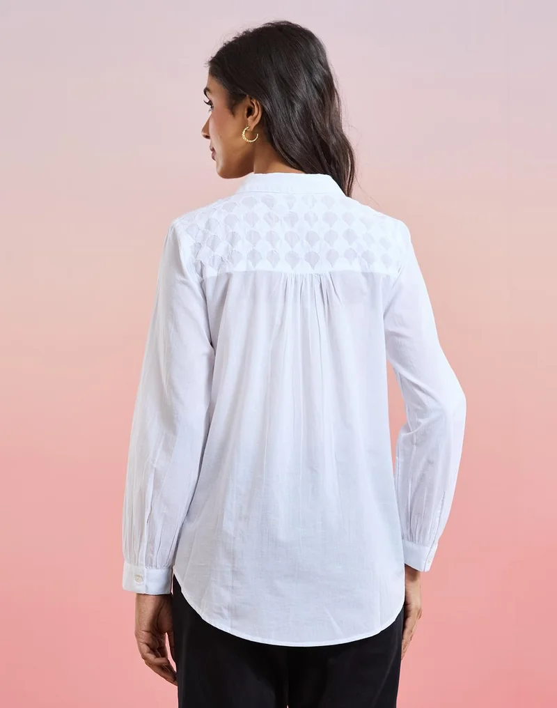 Fabindia  White Cotton Applique Shirt for Women | Best Price UAE