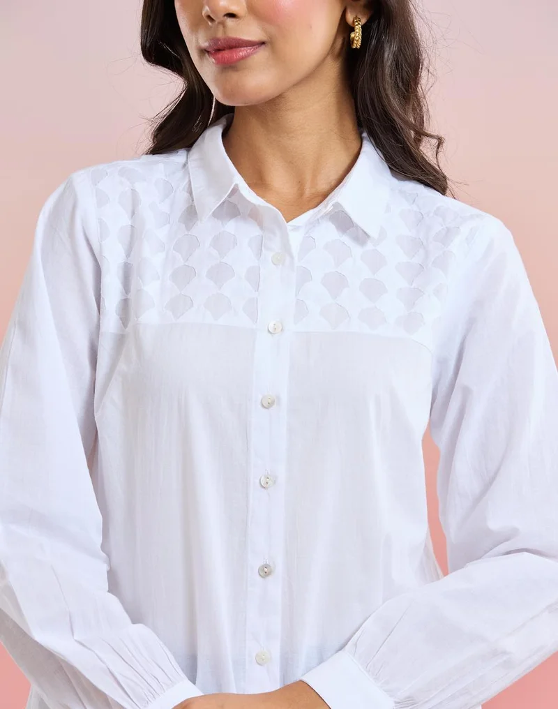 Fabindia  White Cotton Applique Shirt for Women | Best Price UAE