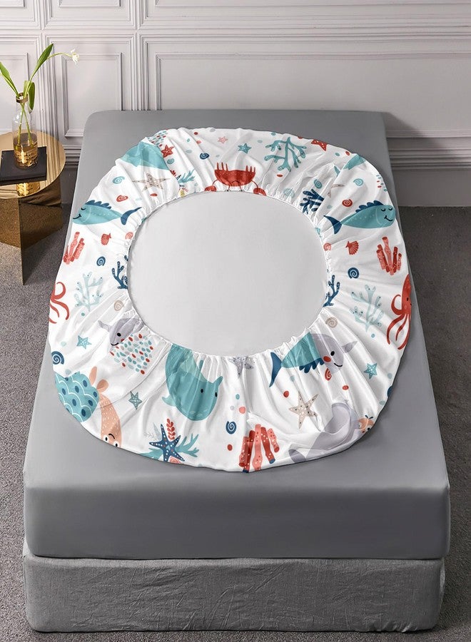 XYNHML Sea Turtle Fitted Sheet Full Beach Theme Dolphin Starfish Seaweed Bed Sheet Set 4Pcs Reptile Sea Animal Octopus Reptile Bed Cover for Teens Includes 1 Fitted Sheet,1 Flat Sheet,2 Pillowcases - Image 5