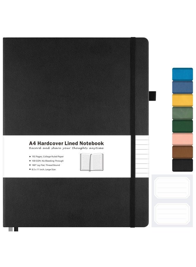 MaleDen College Ruled Notebook, A4 Hardcover Leather Notebook for Work, Lined Notebook Journal for Women, Men, 192 Thick Paper, Lay Flat, Large Notebook with 2 Pockets, Professional Business Notebook, Black - Image 1