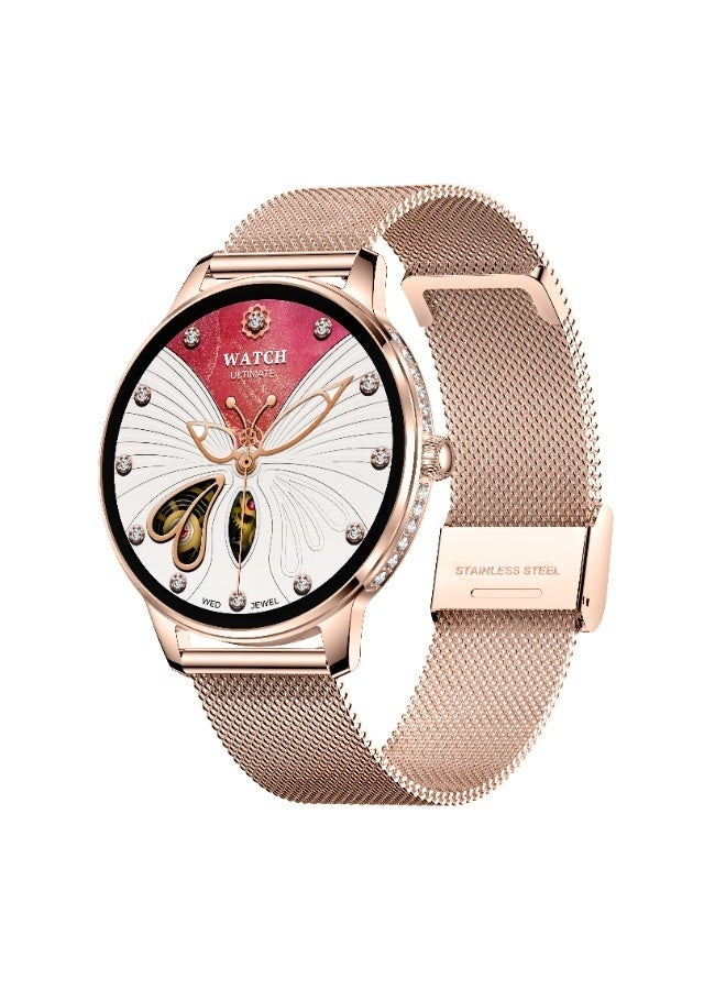 G-Tab GLR4 Women’s Smart Watch AMOLED Display Bluetooth Calling NFC Fitness Tracker Heart Rate Sleep Monitor Waterproof Smartwatch for Ladies Girls Rose Gold with Notifications - Image 2