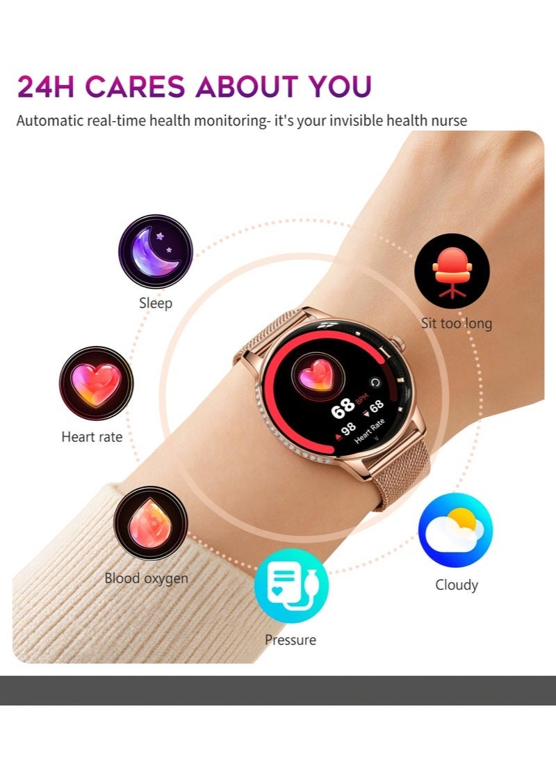 G-Tab GLR4 Women’s Smart Watch AMOLED Display Bluetooth Calling NFC Fitness Tracker Heart Rate Sleep Monitor Waterproof Smartwatch for Ladies Girls Rose Gold with Notifications - Image 4