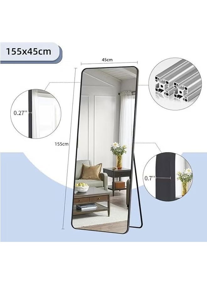 Beauenty Full Length Mirror 155X45Cm, Floor Mirrors With Aluminum Alloy Frame Free-Standing Leaning Large Bedroom Dressing Mirror, Full Body Mirror With Stand For Living Room,Bedroom,Black  - Image 3
