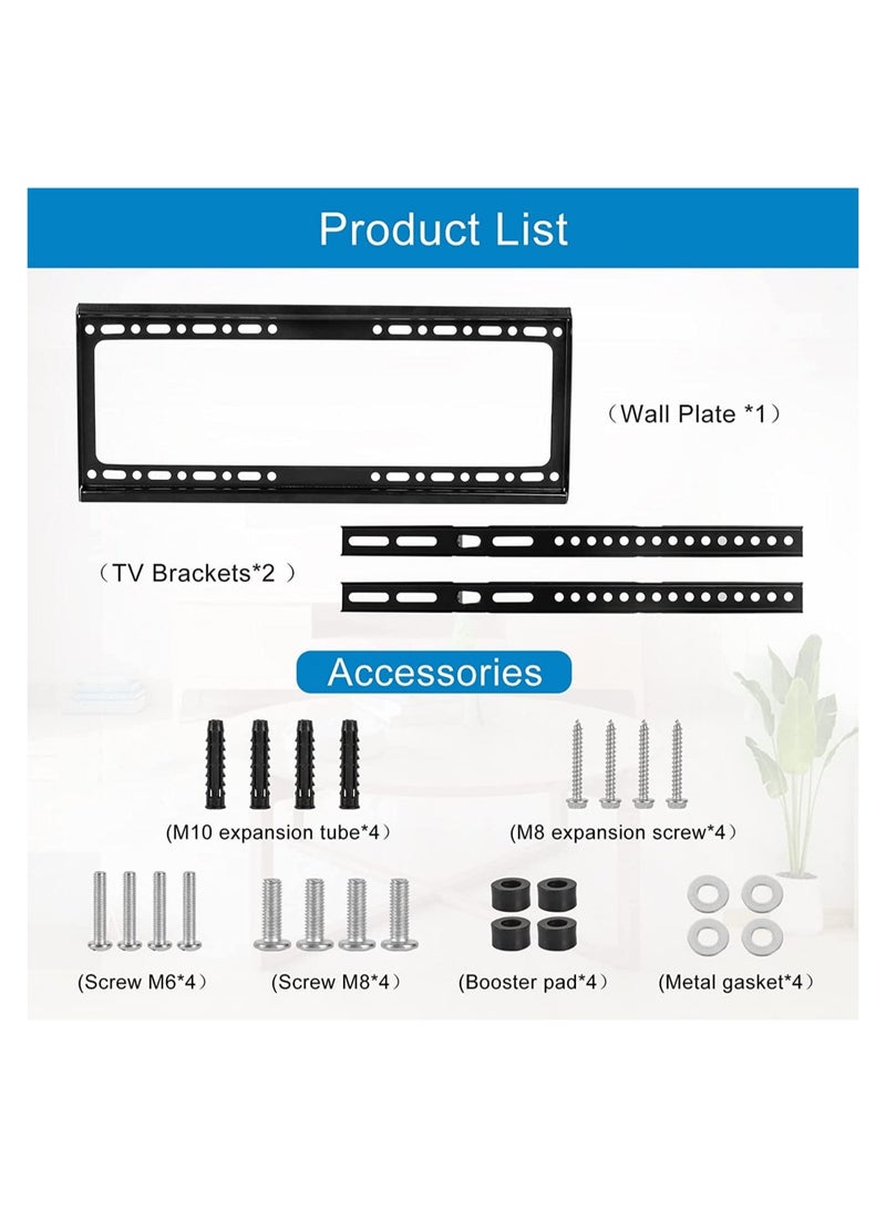 TV Wall Mount 26 63 Inches Ultra Strong Slim Fixed TV Bracket Heavy Duty Ultra Super Strong 50KG TV Wall Mount with Wall Fixing Kit for Flat Curved Screen TV LED LCD OLED and Plasma 50Kg