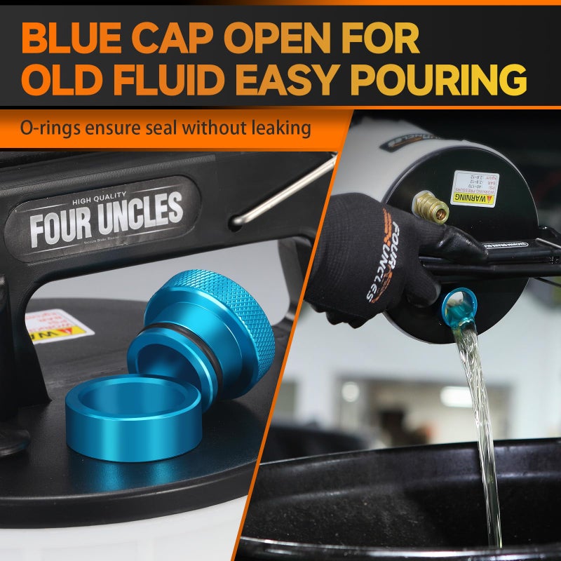 FOUR UNCLES 2L Brake Bleeder Vacuum Pump Kit - Pneumatic Brake Fluid Extractor with 1L Refilling Bottle for Automotive Bleeding, One-Person Operation - Image 5