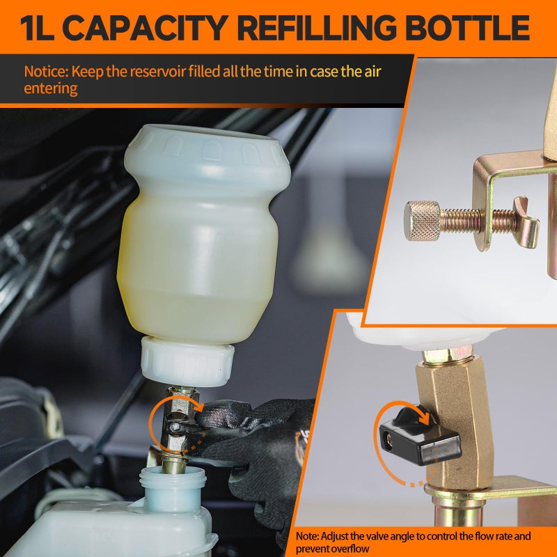 FOUR UNCLES 2L Brake Bleeder Vacuum Pump Kit - Pneumatic Brake Fluid Extractor with 1L Refilling Bottle for Automotive Bleeding, One-Person Operation - Image 3