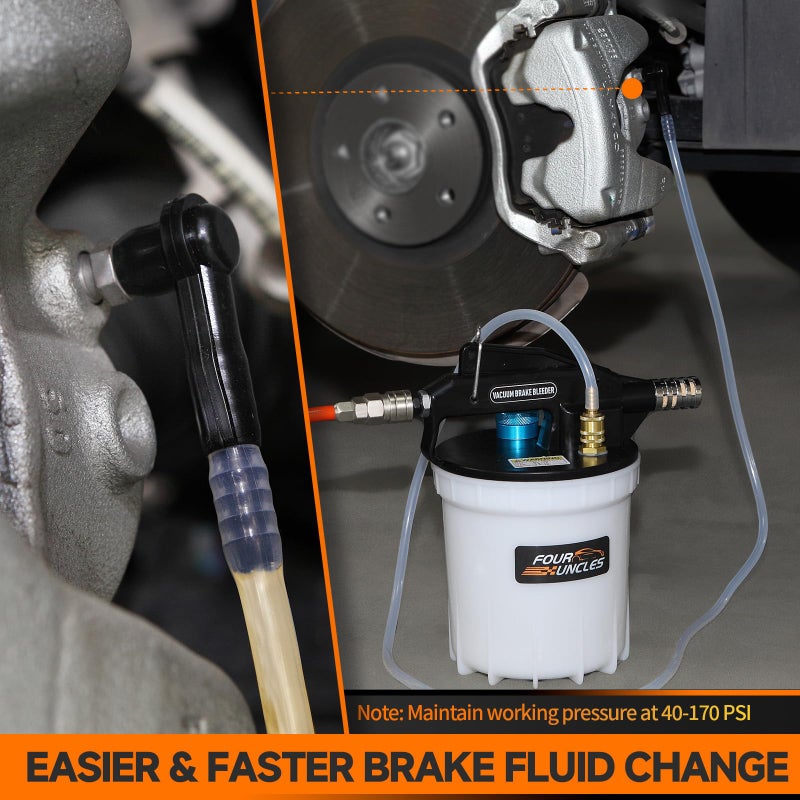 FOUR UNCLES 2L Brake Bleeder Vacuum Pump Kit - Pneumatic Brake Fluid Extractor with 1L Refilling Bottle for Automotive Bleeding, One-Person Operation - Image 4