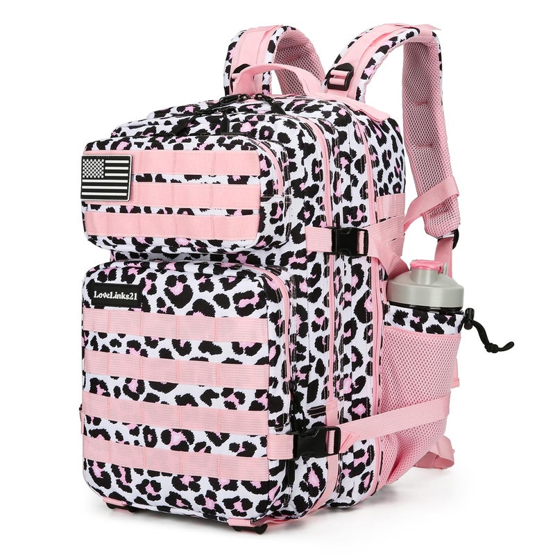 Lovelinks21 25L Tactical Backpack for Men and Women Military Backpack Small Assault Pack Molle Backpack Bug Out Bag Travel Rucksack Daypack (Pink Leopard) - Image 1