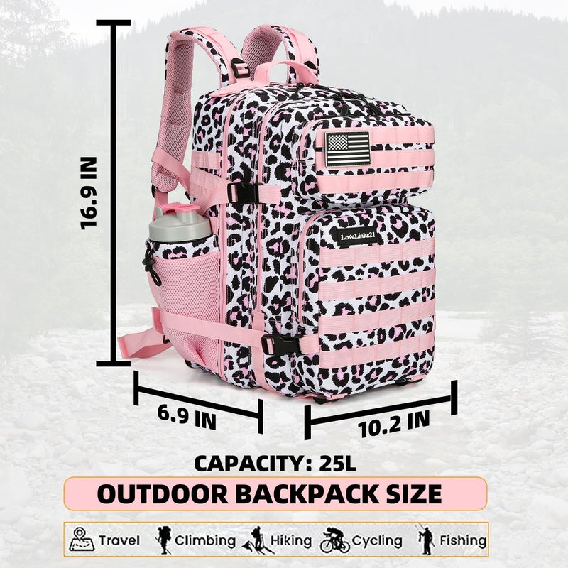 Lovelinks21 25L Tactical Backpack for Men and Women Military Backpack Small Assault Pack Molle Backpack Bug Out Bag Travel Rucksack Daypack (Pink Leopard) - Image 2