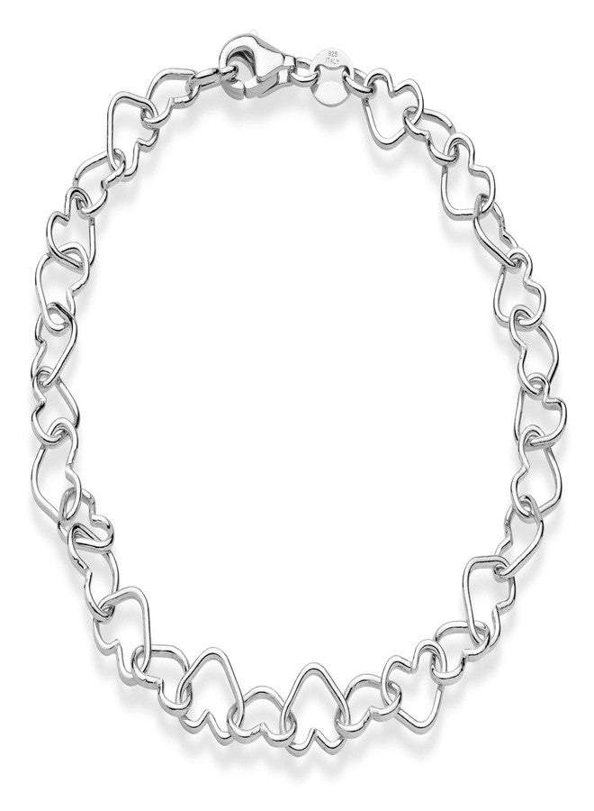 Miabella 925 Sterling Silver Italian 5mm Heart Link Chain Bracelet for Women, Made in Italy, 8 inches, Sterling Silver - Image 1