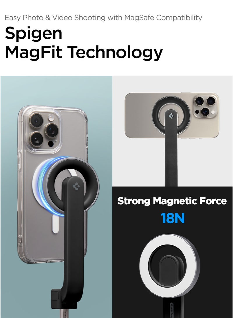 Spigen MagSafe Selfie Stick Tripod Stand (MagFit) with Bluetooth Remote Control Shutter 24" Extendable [MagSafe Metal Ring & Strap included] for iPhone 16 15 14 13 12 Pro Max & Android - Black  - Image 3