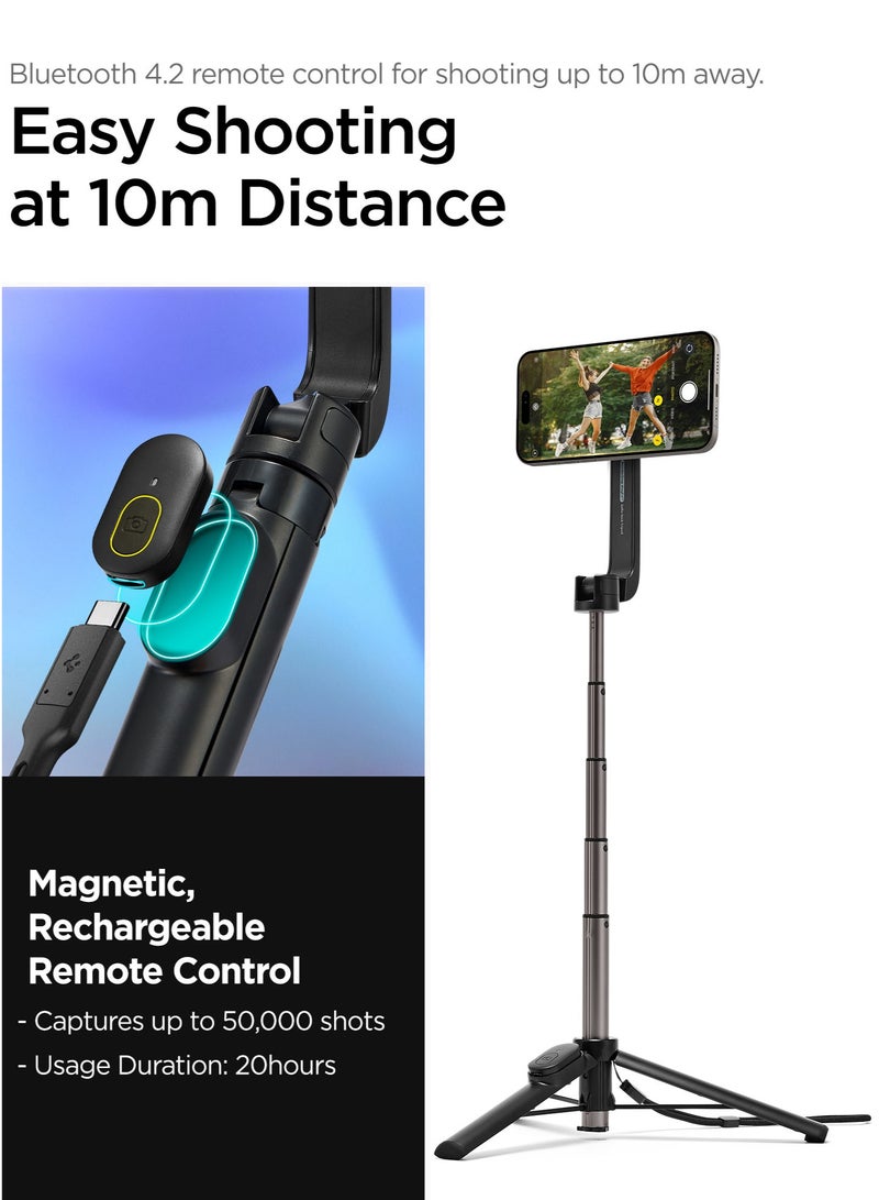 Spigen MagSafe Selfie Stick Tripod Stand (MagFit) with Bluetooth Remote Control Shutter 24" Extendable [MagSafe Metal Ring & Strap included] for iPhone 16 15 14 13 12 Pro Max & Android - Black  - Image 5