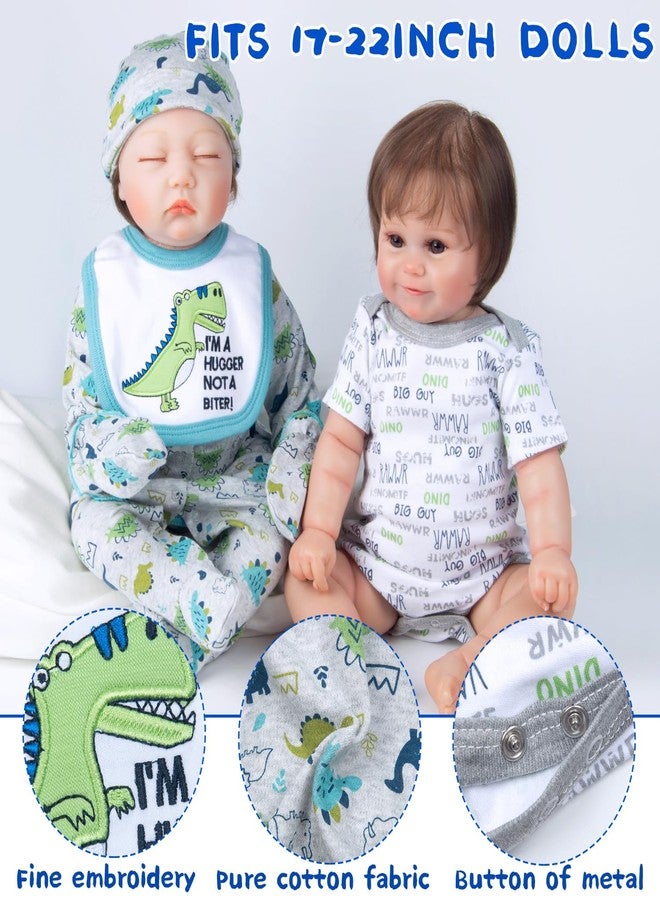 PEDOLLTREE 12 Pcs Set Reborn Baby Dolls Clothes Outfit Accessories Blue Dinosaur Set for 17-22 Inch Reborn Doll Newborn Boy with Monster Backpack Diaper - Image 3