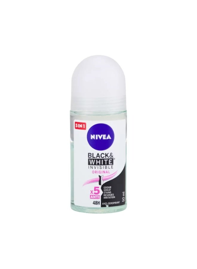 Nivea Black and White Invisible Original 5in1 Antiperspirant Roll On- 50ml - Image 1