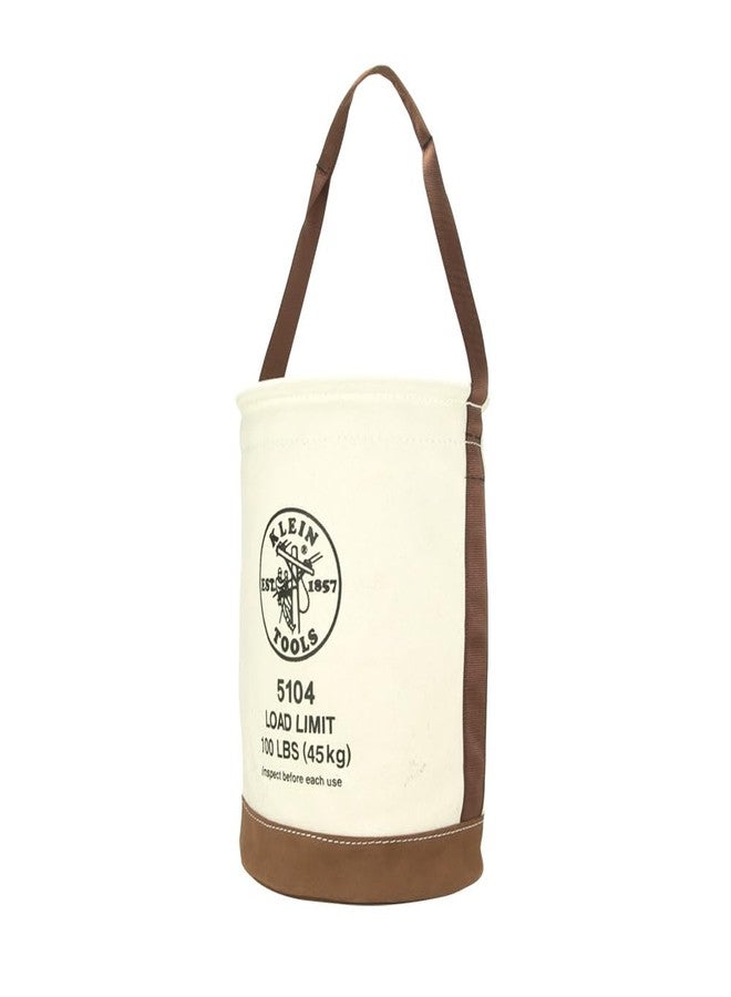 Klein Tools 5104 Canvas Bucket with Leather Bottom, 12-Inch Diameter, 1 Pocket, 100-Pound Load Rated Utility Bucket, Natural - Image 1