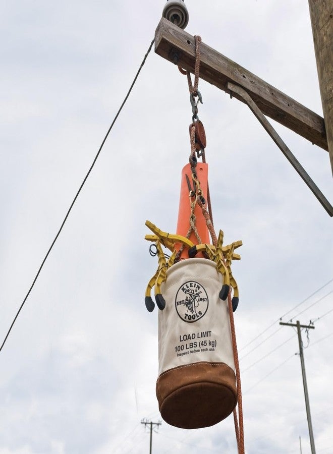 Klein Tools 5104 Canvas Bucket with Leather Bottom, 12-Inch Diameter, 1 Pocket, 100-Pound Load Rated Utility Bucket, Natural - Image 3