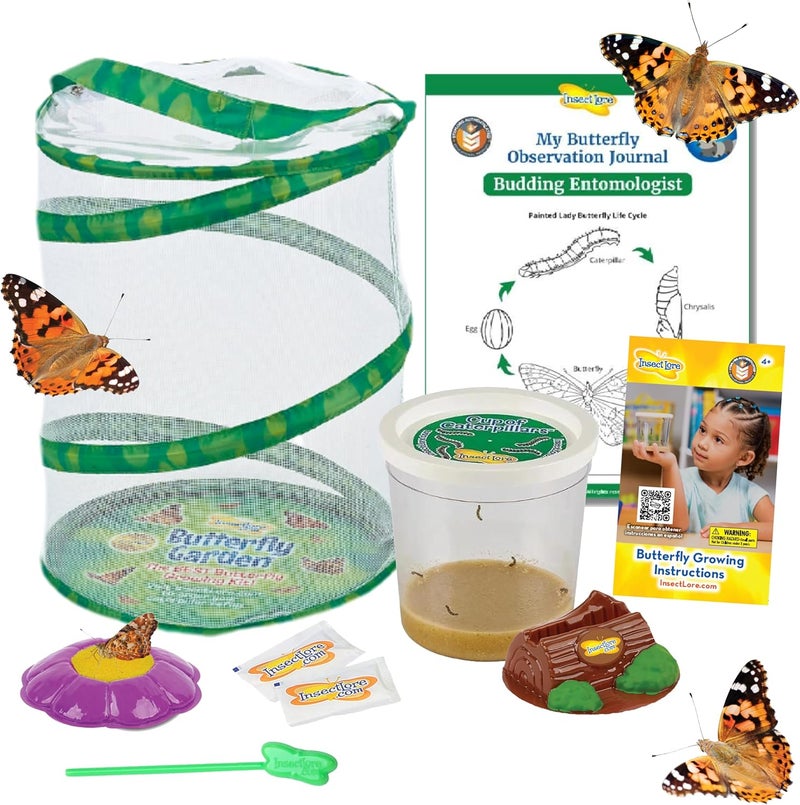Insect Lore Butterfly Garden with 5 Live Baby Caterpillars - STEM Activity Journal, Habitat, Chrys-A-Lid Holder and Feeder Included | Raise and Release Painted Lady Butterflies - Image 1