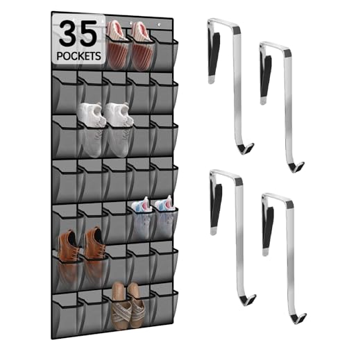 Kotkn 35 Compartment Over The Door Storage Breathable Mesh Hanging Organizer with Large Pockets Space Saving Design for Men Womens Footwear Closet Bedroom Gray - Image 1