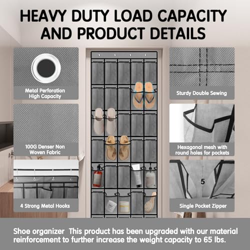 Kotkn 35 Compartment Over The Door Storage Breathable Mesh Hanging Organizer with Large Pockets Space Saving Design for Men Womens Footwear Closet Bedroom Gray - Image 3