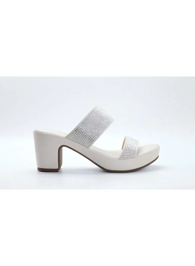 092-3141 Michelle Morgan Stylish Heeled Slide Sandals 514RJ75D Off White