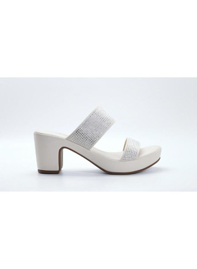 Michelle Morgan 092-3141 Michelle Morgan Stylish Heeled Slide Sandals 514RJ75D Off White - Image 1