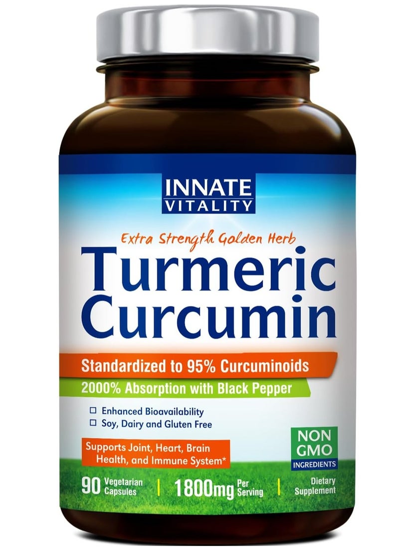 Innate Vitality Turmeric Curcumin Extra Strength & Enhanced Absorption, Joint Support 1800mg 90 Capsules  - Image 1