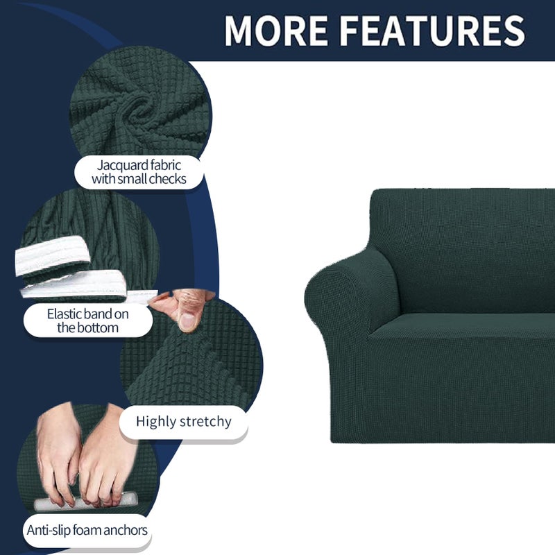 Cupuamon 2024 Newest Stretch Oversized Sofa Slipcovers Couch Sofa Cover for 4 Seater Furniture Protector Covers with Elastic Bottom Jacquard Fabric Small Checks for Pets  Kids - Hunter - Image 4