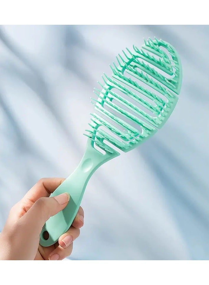 ORiTi فرشاة شعر بتصميم مشط مجوف 1 قطعة لتدليك فروة الرأس مع أسنان مشط ناعمة لتصفيف الشعر وفك التشابك وتجفيف سريع - أخضر - Image 2