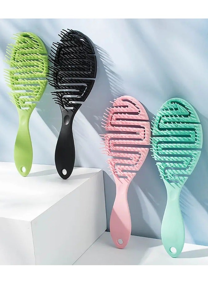 ORiTi فرشاة شعر بتصميم مشط مجوف 1 قطعة لتدليك فروة الرأس مع أسنان مشط ناعمة لتصفيف الشعر وفك التشابك وتجفيف سريع - أخضر - Image 3