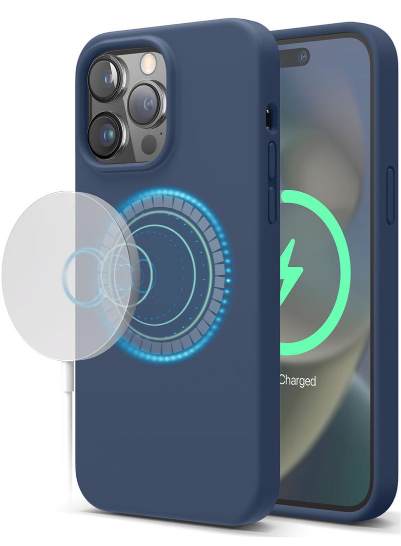Elago Silicone Shockproof iPhone 14 Pro Case Cover with MagSafe - Jean Indigo - Image 1