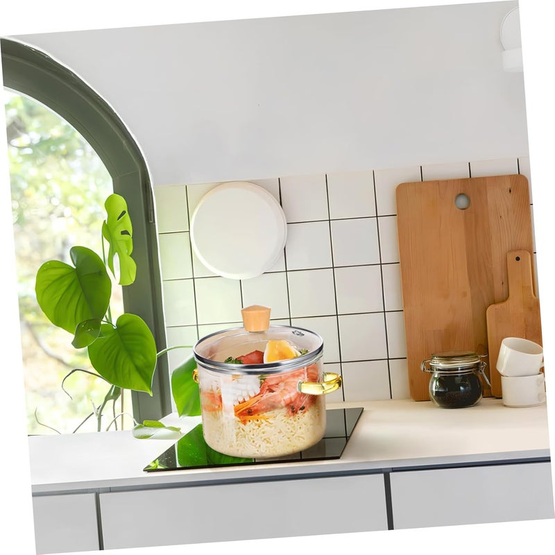 Double Handle Glass Saucepan 2300ml High-Temperature Resistant Cooking Pot for Stovetop Lid for Soup and Sauces - Image 2