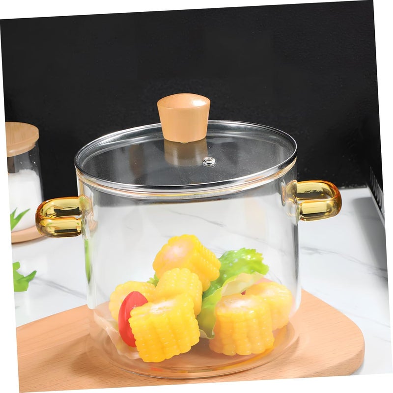 Double Handle Glass Saucepan 2300ml High-Temperature Resistant Cooking Pot for Stovetop Lid for Soup and Sauces - Image 4