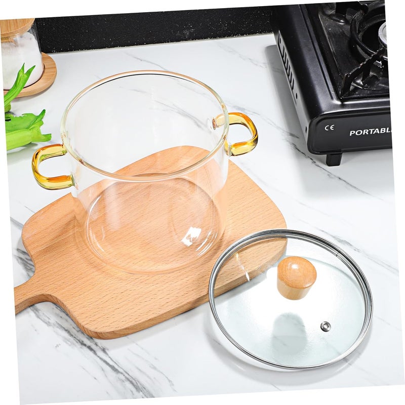 Double Handle Glass Saucepan 2300ml High-Temperature Resistant Cooking Pot for Stovetop Lid for Soup and Sauces - Image 3