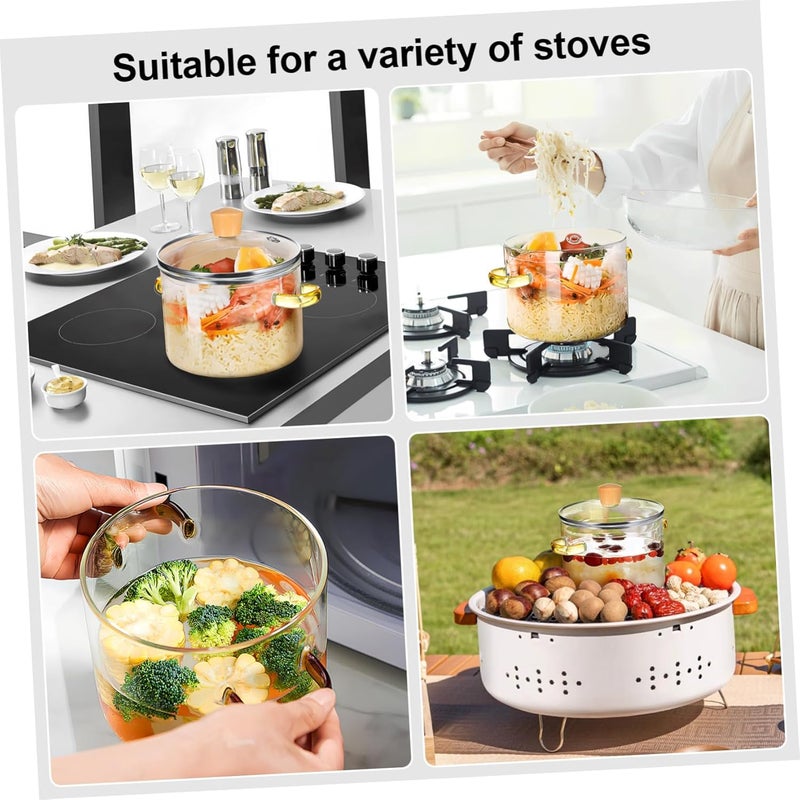 Double Handle Glass Saucepan 2300ml High-Temperature Resistant Cooking Pot for Stovetop Lid for Soup and Sauces - Image 5